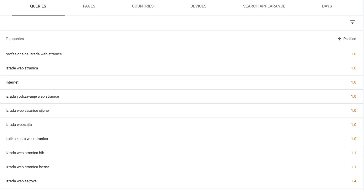 Naši SEO rezultati u Google Search Console